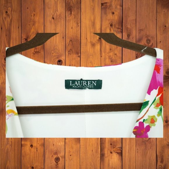 Lauren Ralph Lauren Women's Faux-Wrap Floral Jersey Dress V-neck Flutter Sleeve - Picture 7 of 9